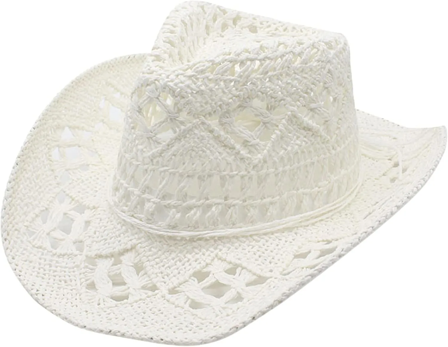 Cowboy Hats for Women Wide Brim Straw Sun Hats Western Retro Solid Bucket Hats Summer Hollow Breathable Travel Hats