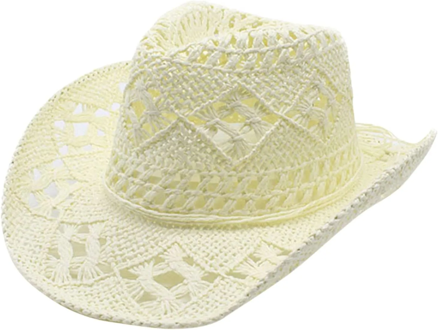 Cowboy Hats for Women Wide Brim Straw Sun Hats Western Retro Solid Bucket Hats Summer Hollow Breathable Travel Hats