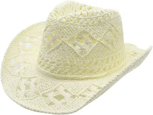 Cowboy Hats for Women Wide Brim Straw Sun Hats Western Retro Solid Bucket Hats Summer Hollow Breathable Travel Hats