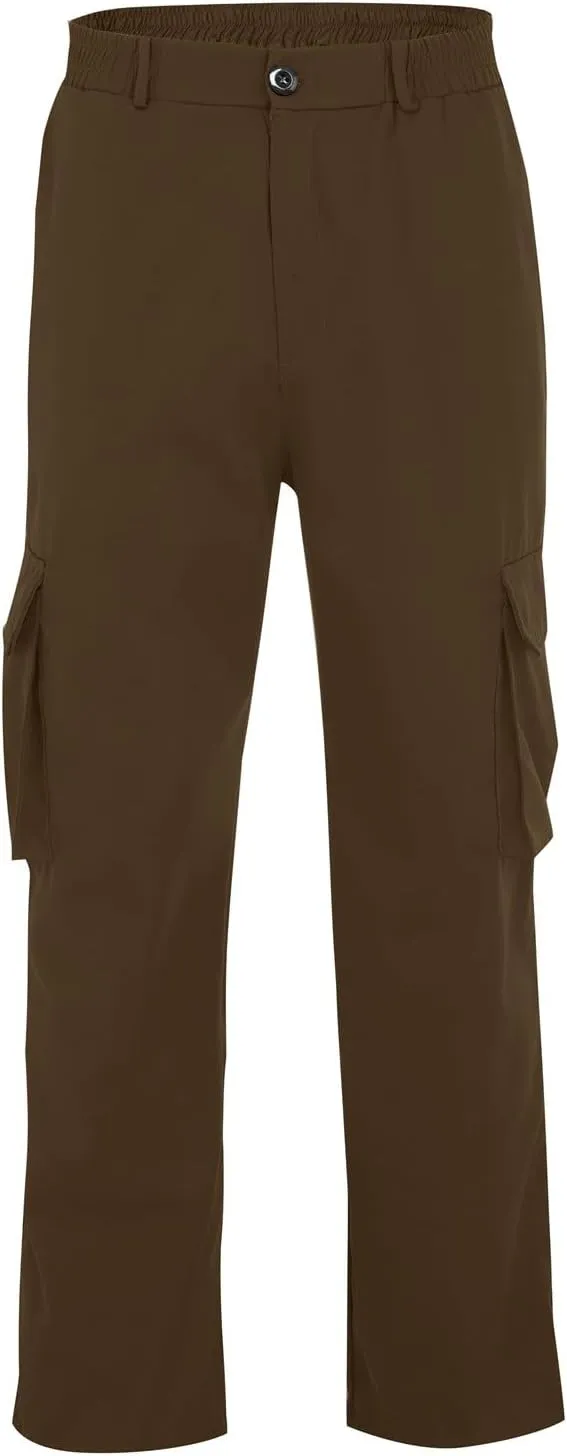 CRNTCEM Mens Casual Straight Cargo Pants Lightweight Elastic Waisted Workout Work Sweatpants Cozy Military Tactical Trousers