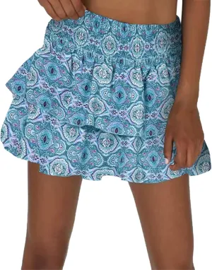 CRNTCEM Women High Waist Ruffle Mini Skirt Floral Print Pleated A-line Short Skirt Stretchy Summer Tennis Beach Mini Skirts