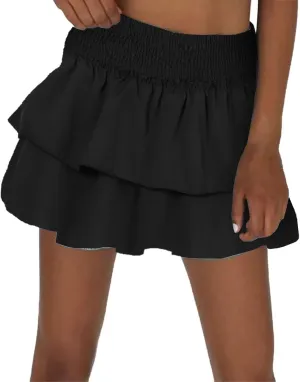 CRNTCEM Women High Waist Ruffle Mini Skirt Floral Print Pleated A-line Short Skirt Stretchy Summer Tennis Beach Mini Skirts