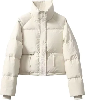 Cropped Puffer Down Jackets Women Lightweight Quilted Jackets Long Sleeve Zip Up Warm Coats Outwear Outdoor