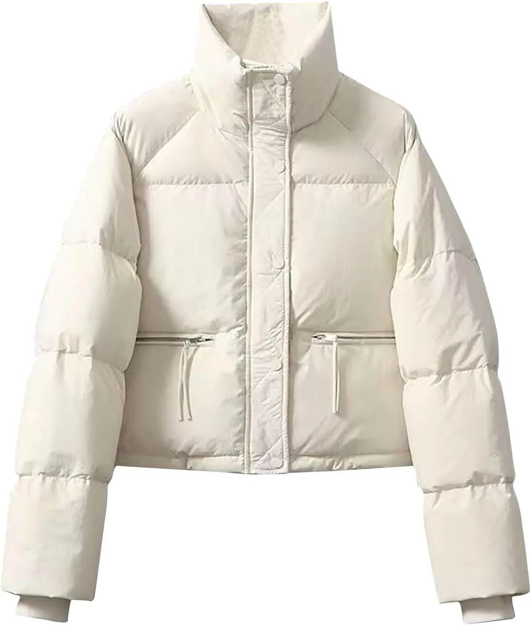 Cropped Puffer Down Jackets Women Lightweight Quilted Jackets Long Sleeve Zip Up Warm Coats Outwear Outdoor
