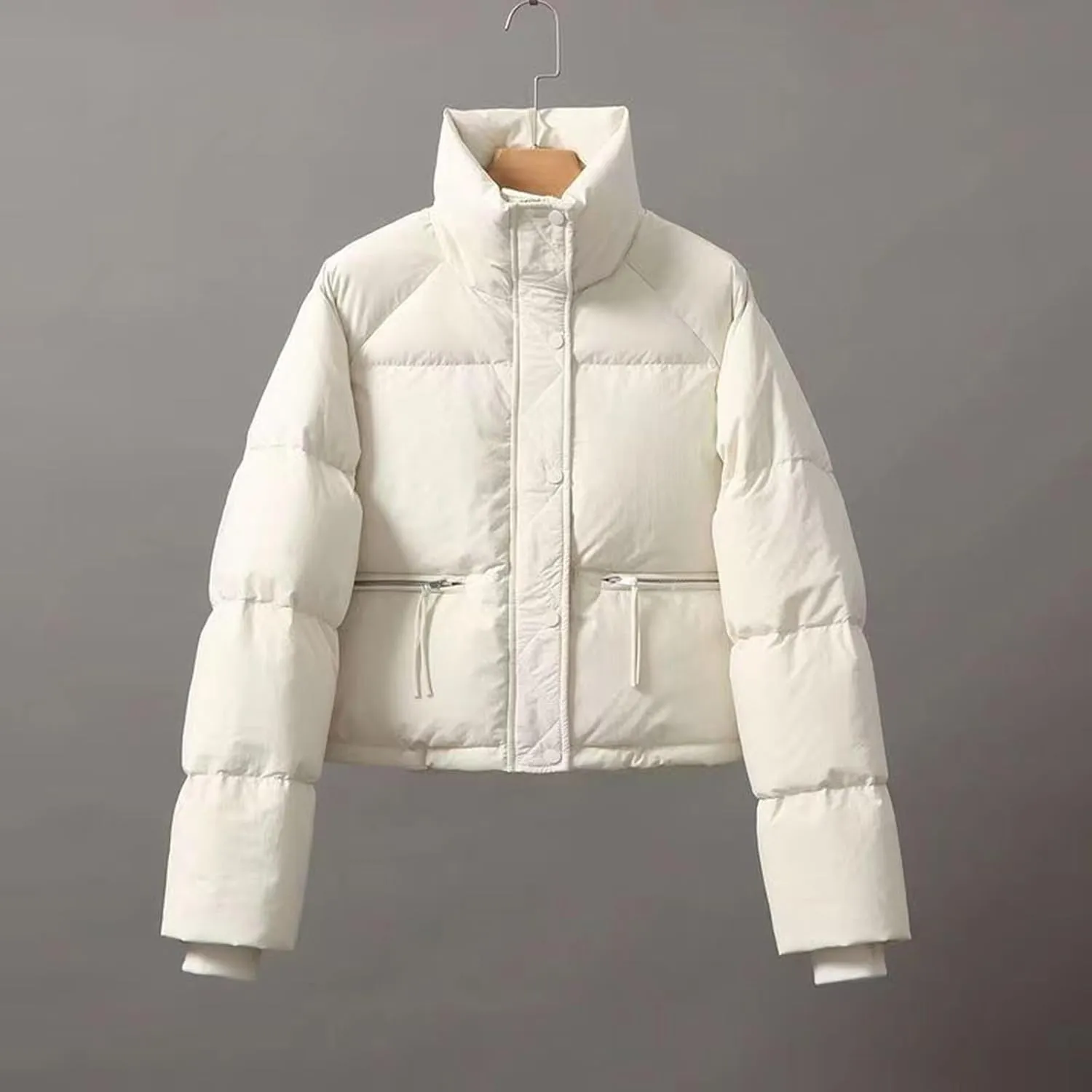 Cropped Puffer Down Jackets Women Lightweight Quilted Jackets Long Sleeve Zip Up Warm Coats Outwear Outdoor