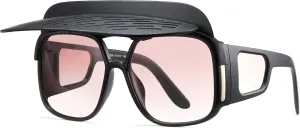 Cyxus Oversize Square Polarized Sunglasses For Women With Sun Visor, Double UV Protection.