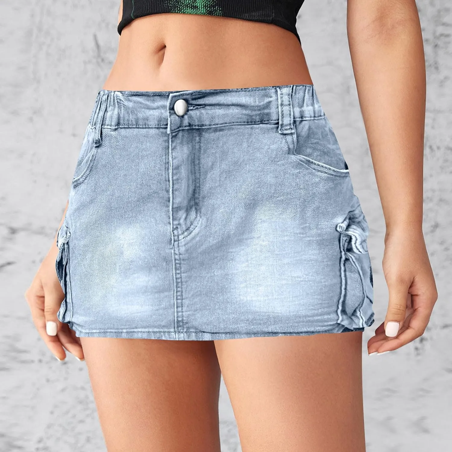 Denim Cargo Skirt Women Button Mini Skirt with Pockets Y2k Bodycon 2025 Trendy Jean Short Skirts