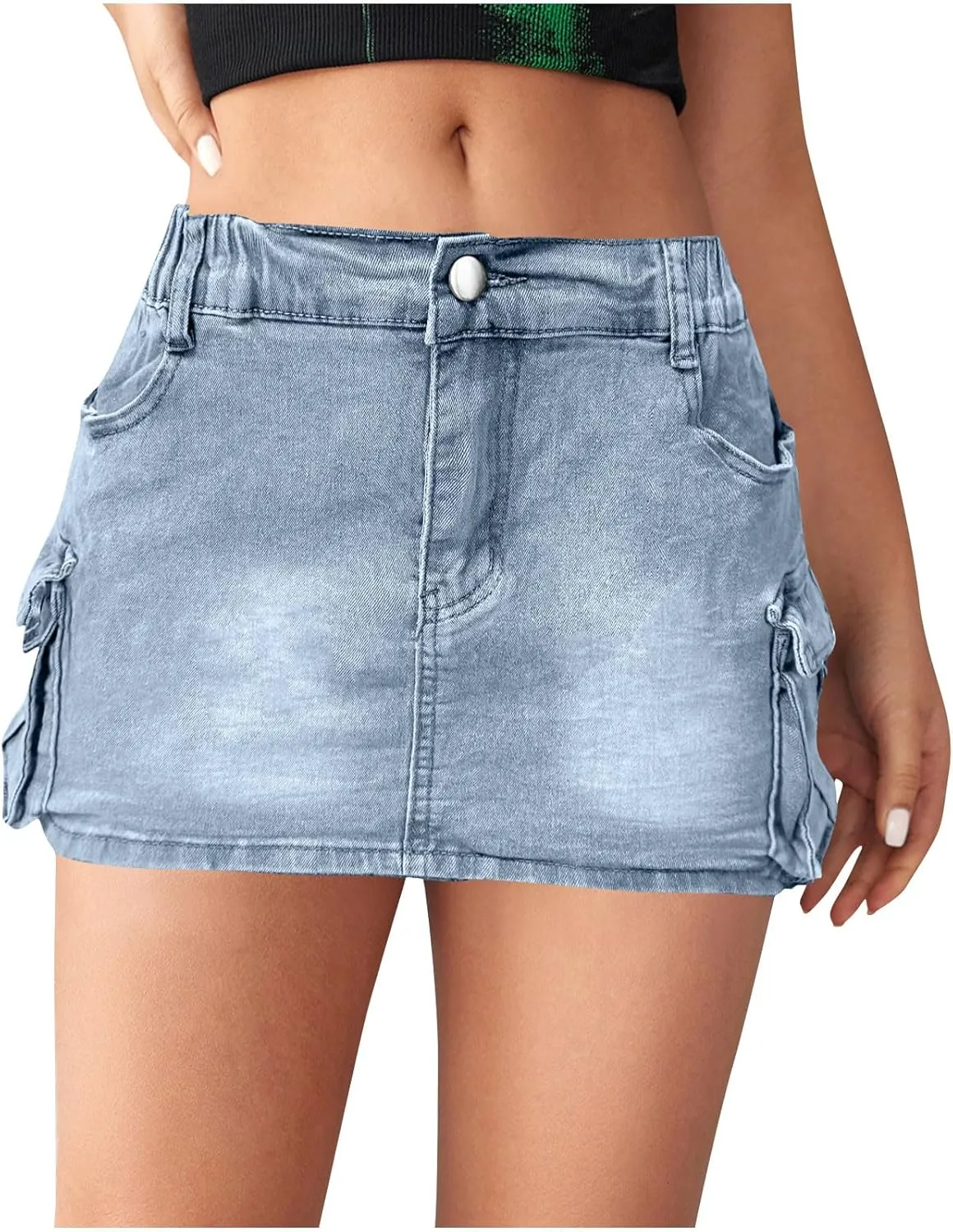 Denim Cargo Skirt Women Button Mini Skirt with Pockets Y2k Bodycon 2025 Trendy Jean Short Skirts