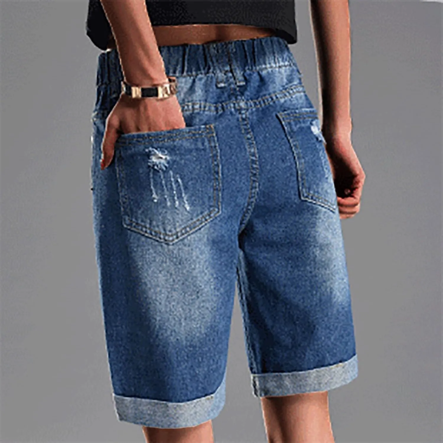 Denim Shorts for Thick Thighs Womens Jeans Casual Summer High Waisted Stretchy Denim Hot Ripped Shorts