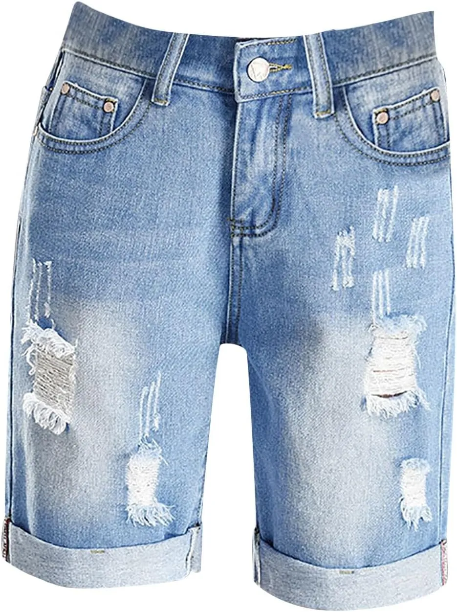 Denim Shorts for Thick Thighs Womens Jeans Casual Summer High Waisted Stretchy Denim Hot Ripped Shorts