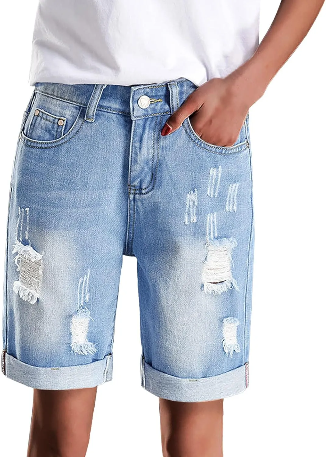 Denim Shorts for Thick Thighs Womens Jeans Casual Summer High Waisted Stretchy Denim Hot Ripped Shorts