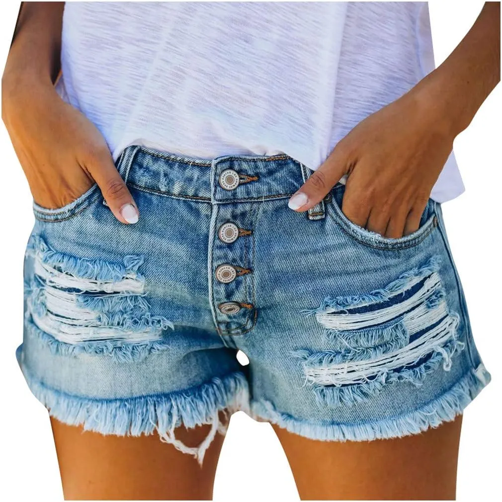 Denim Shorts for Thick Thighs Womens Jeans Casual Summer High Waisted Stretchy Denim Hot Ripped Shorts
