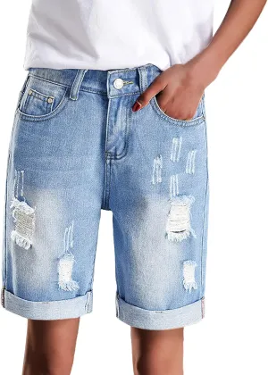 Denim Shorts for Thick Thighs Womens Jeans Casual Summer High Waisted Stretchy Denim Hot Ripped Shorts