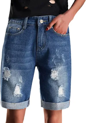 Denim Shorts for Thick Thighs Womens Jeans Casual Summer High Waisted Stretchy Denim Hot Ripped Shorts