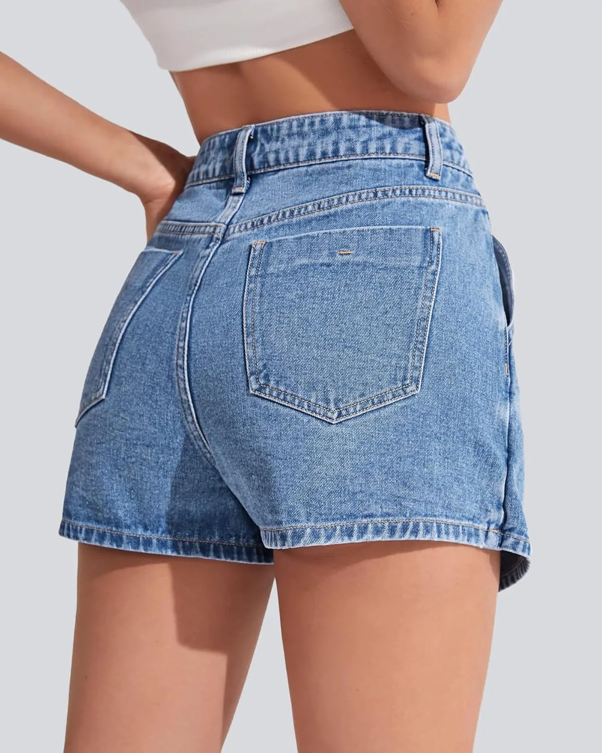 Denim Shorts Women Casual High Waisted Solid Button Up Asymmetrical Denim Jean Skort Skirt Mini Shorts.