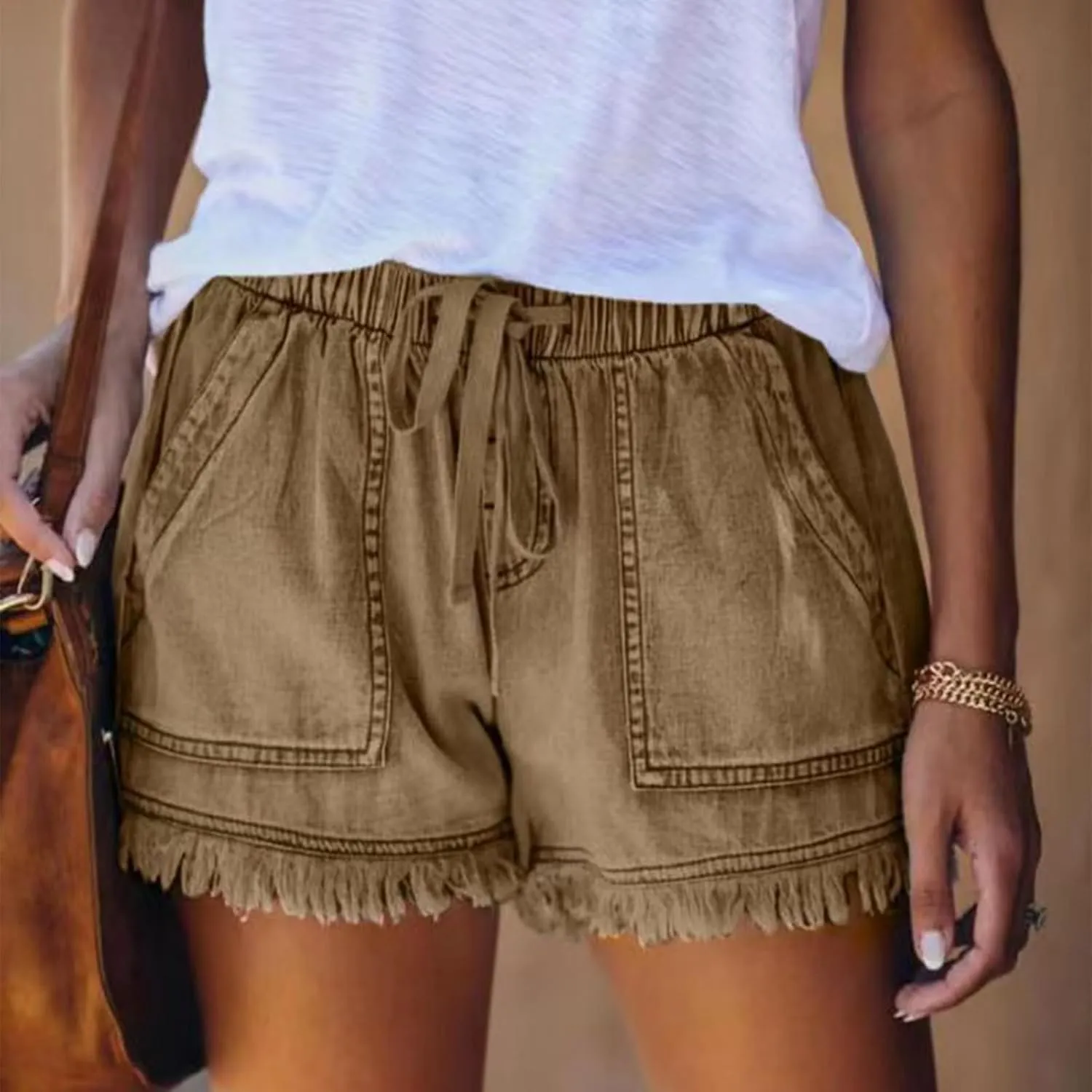 Denim Shorts Women High Waisted Stretch Drawstring Cut Off Jeans Shorts Baggy Comfy Cute Y2k Jean Shorts with Pockets