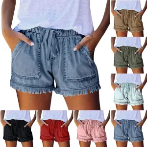 Denim Shorts Women High Waisted Stretch Drawstring Cut Off Jeans Shorts Baggy Comfy Cute Y2k Jean Shorts with Pockets
