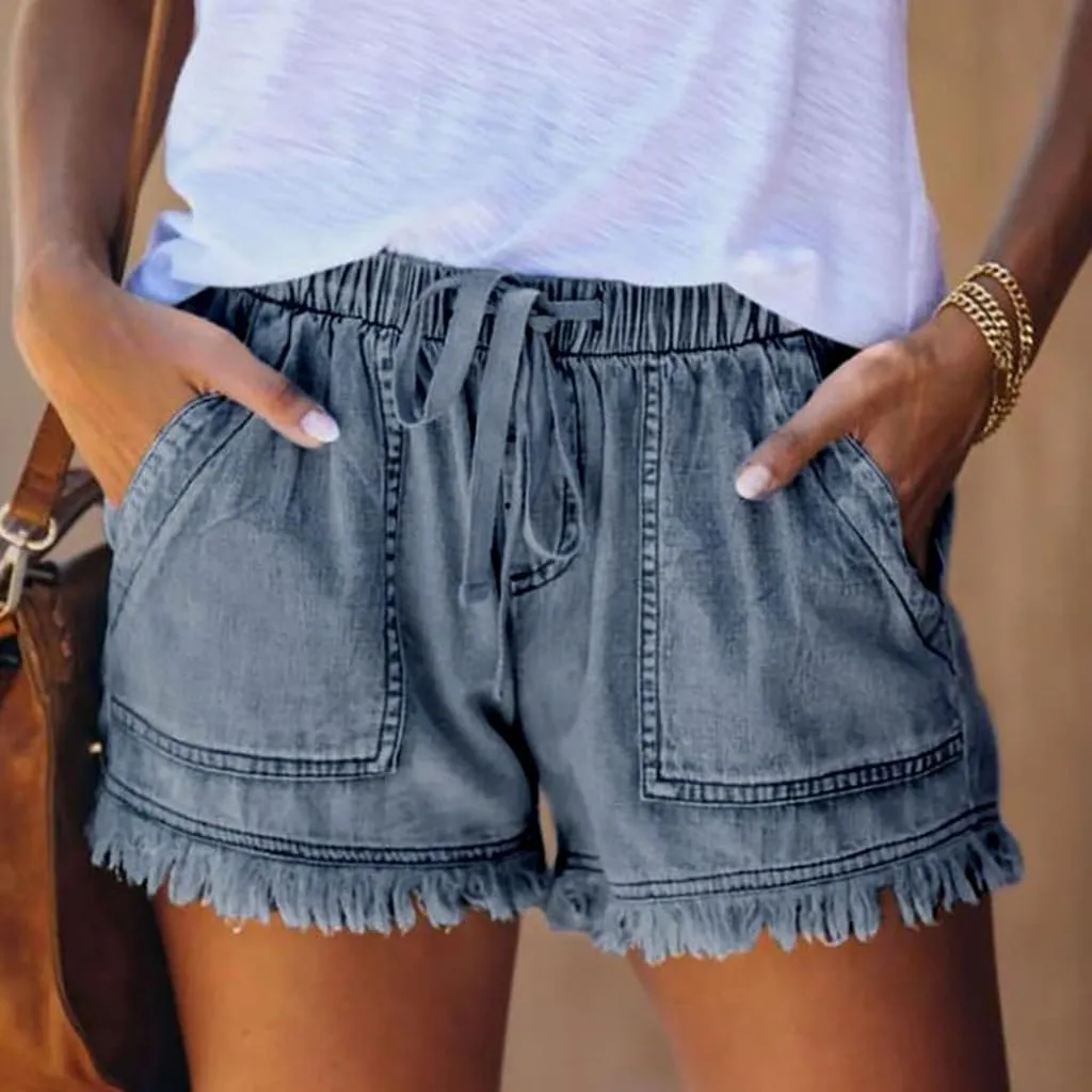 Denim Shorts Women High Waisted Stretch Drawstring Cut Off Jeans Shorts Baggy Comfy Cute Y2k Jean Shorts with Pockets