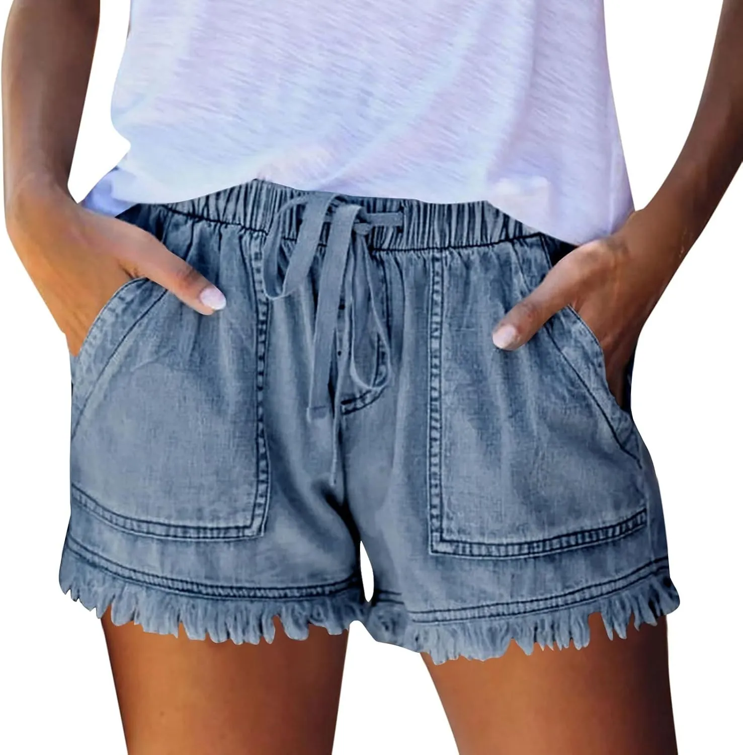 Denim Shorts Women High Waisted Stretch Drawstring Cut Off Jeans Shorts Baggy Comfy Cute Y2k Jean Shorts with Pockets