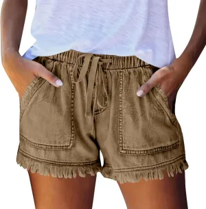 Denim Shorts Women High Waisted Stretch Drawstring Cut Off Jeans Shorts Baggy Comfy Cute Y2k Jean Shorts with Pockets
