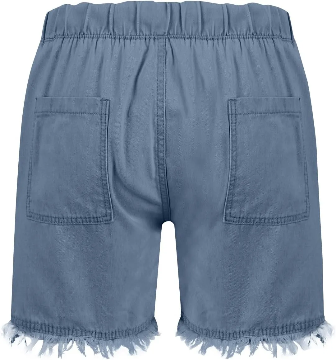 Denim Shorts Women High Waisted Stretch Drawstring Cut Off Jeans Shorts Baggy Comfy Cute Y2k Jean Shorts with Pockets