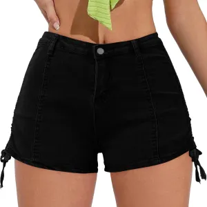 Denim Shorts Women Women's Summer Denim High Waisted Drawstring Jeans Shorts with Pockets