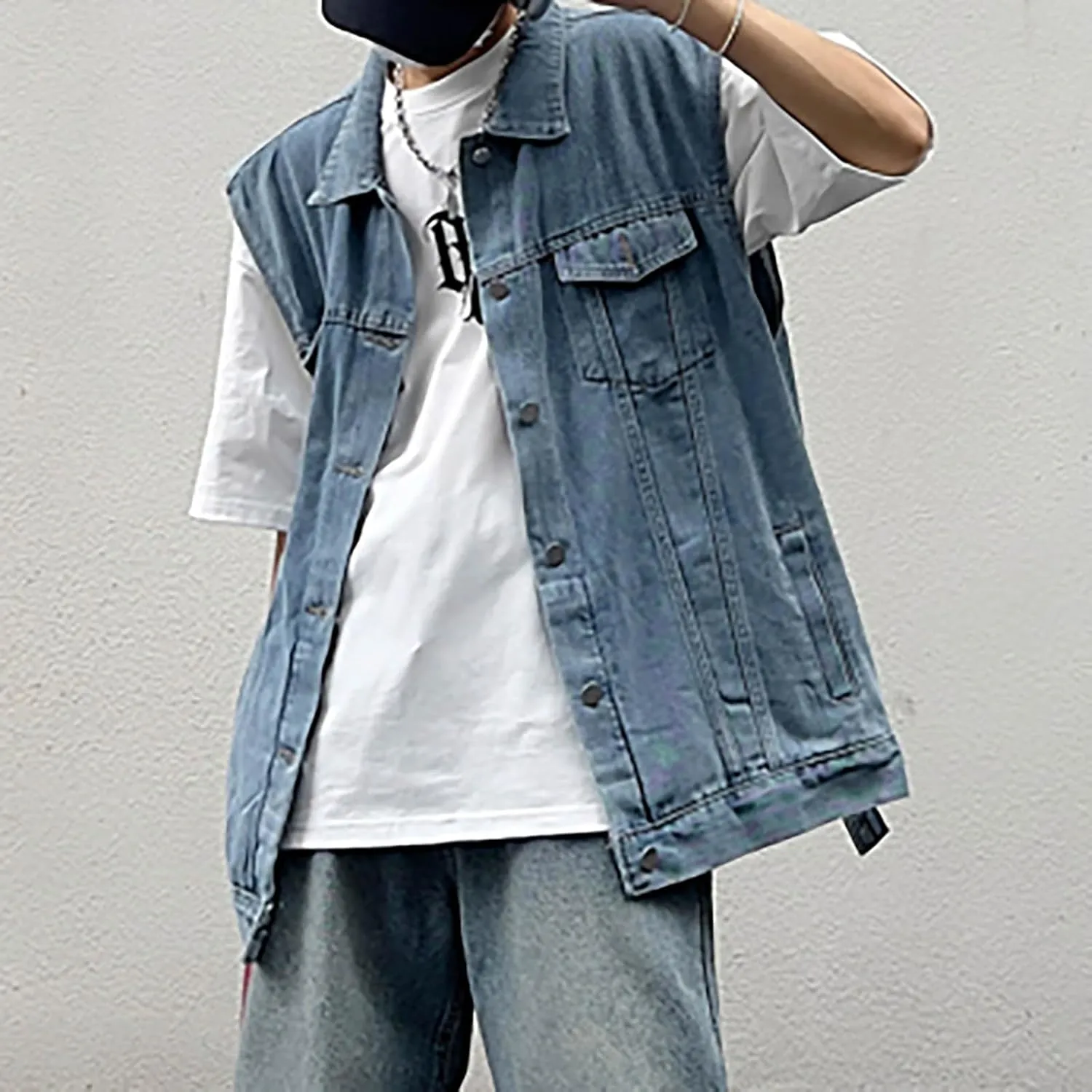 Denim Vests for Men Motorcycle Unlined Biker Plus Size Sleeveless Jean Vest Jackets Stylish Retro Fit Waistcoat