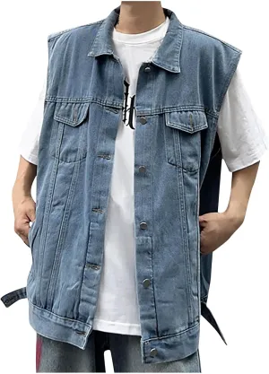 Denim Vests for Men Motorcycle Unlined Biker Plus Size Sleeveless Jean Vest Jackets Stylish Retro Fit Waistcoat