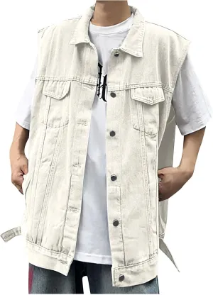 Denim Vests for Men Motorcycle Unlined Biker Plus Size Sleeveless Jean Vest Jackets Stylish Retro Fit Waistcoat