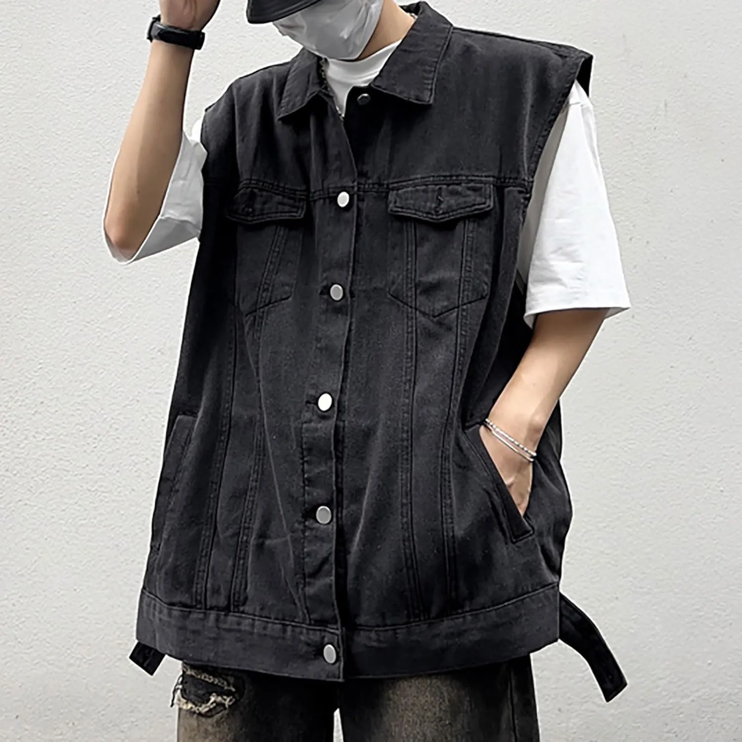 Denim Vests for Men Motorcycle Unlined Biker Plus Size Sleeveless Jean Vest Jackets Stylish Retro Fit Waistcoat