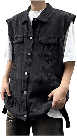 Denim Vests for Men Motorcycle Unlined Biker Plus Size Sleeveless Jean Vest Jackets Stylish Retro Fit Waistcoat