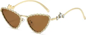 Diamond Sunglasses Women Retro Cat Eye Rhinestone Sun Glasses for Women Vintage Shades Female Sparkling Crystal Sunglasses