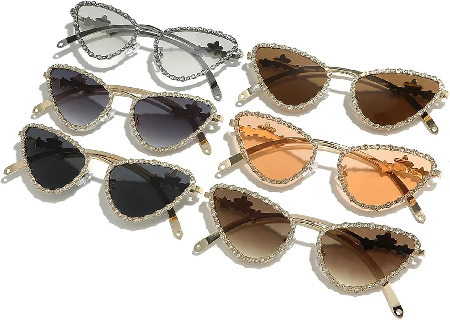 Diamond Sunglasses Women Retro Cat Eye Rhinestone Sun Glasses for Women Vintage Shades Female Sparkling Crystal Sunglasses
