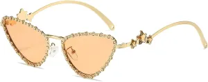 Diamond Sunglasses Women Retro Cat Eye Rhinestone Sun Glasses for Women Vintage Shades Female Sparkling Crystal Sunglasses