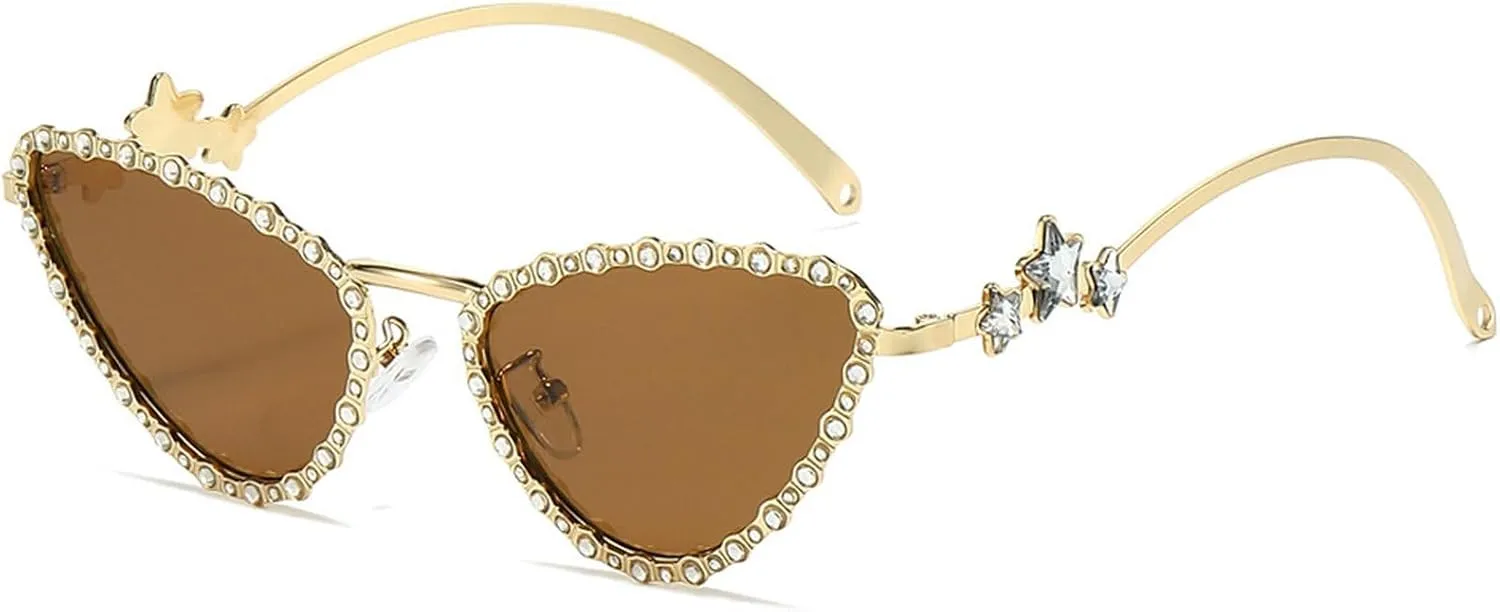 Diamond Sunglasses Women Retro Cat Eye Rhinestone Sun Glasses for Women Vintage Shades Female Sparkling Crystal Sunglasses