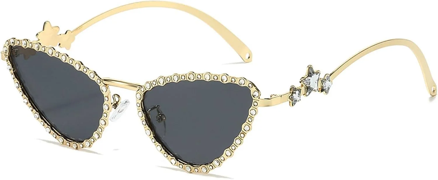 Diamond Sunglasses Women Retro Cat Eye Rhinestone Sun Glasses for Women Vintage Shades Female Sparkling Crystal Sunglasses