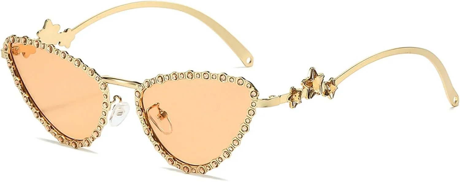 Diamond Sunglasses Women Retro Cat Eye Rhinestone Sun Glasses for Women Vintage Shades Female Sparkling Crystal Sunglasses