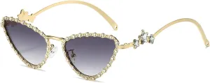 Diamond Sunglasses Women Retro Cat Eye Rhinestone Sun Glasses for Women Vintage Shades Female Sparkling Crystal Sunglasses