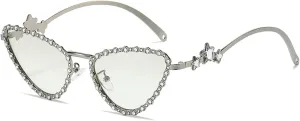 Diamond Sunglasses Women Retro Cat Eye Rhinestone Sun Glasses for Women Vintage Shades Female Sparkling Crystal Sunglasses
