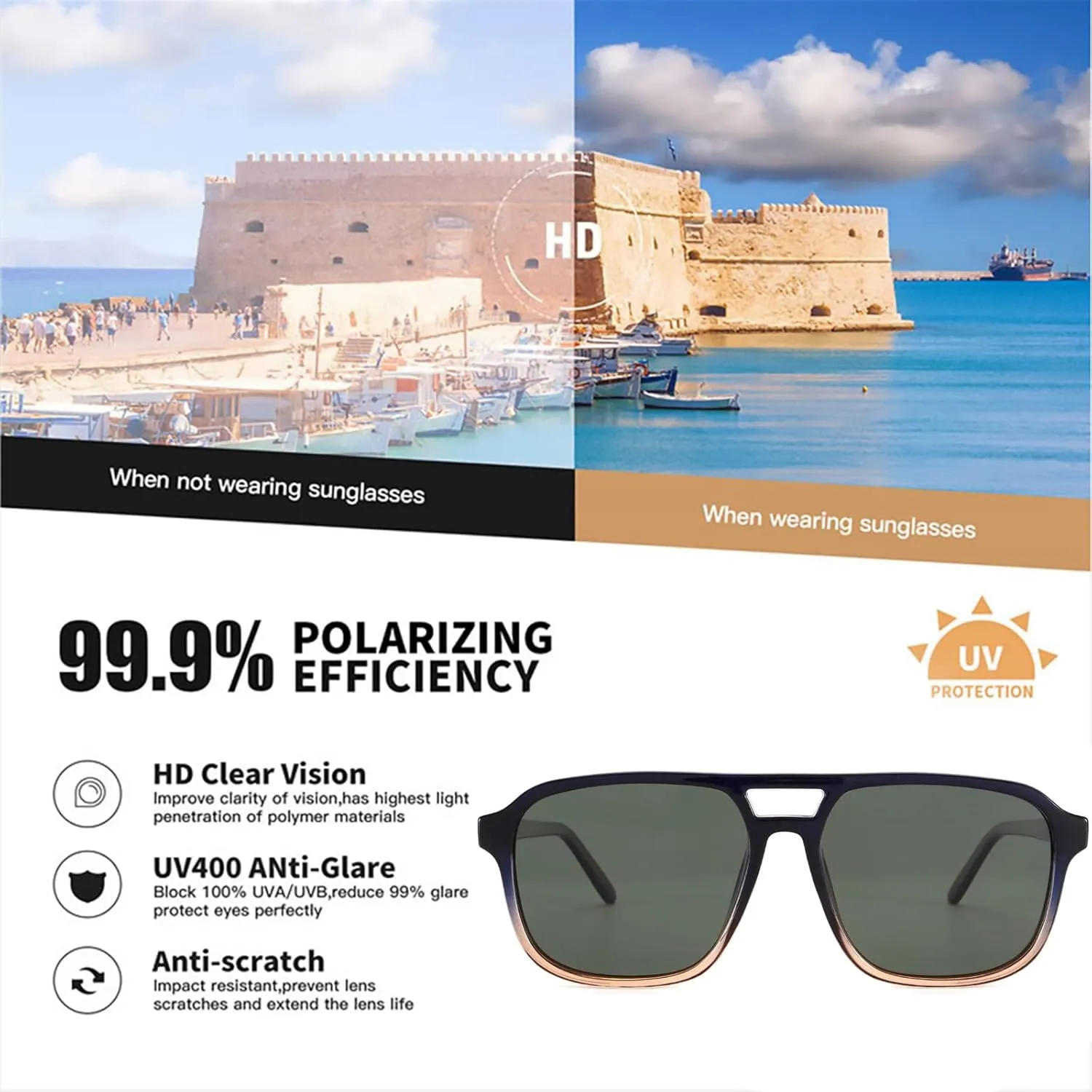 Dollger Retro Polarized Aviator Sunglasses for Men Women Vintage 70s Square Flat Pilot Shades Driving Fishing UV Protection