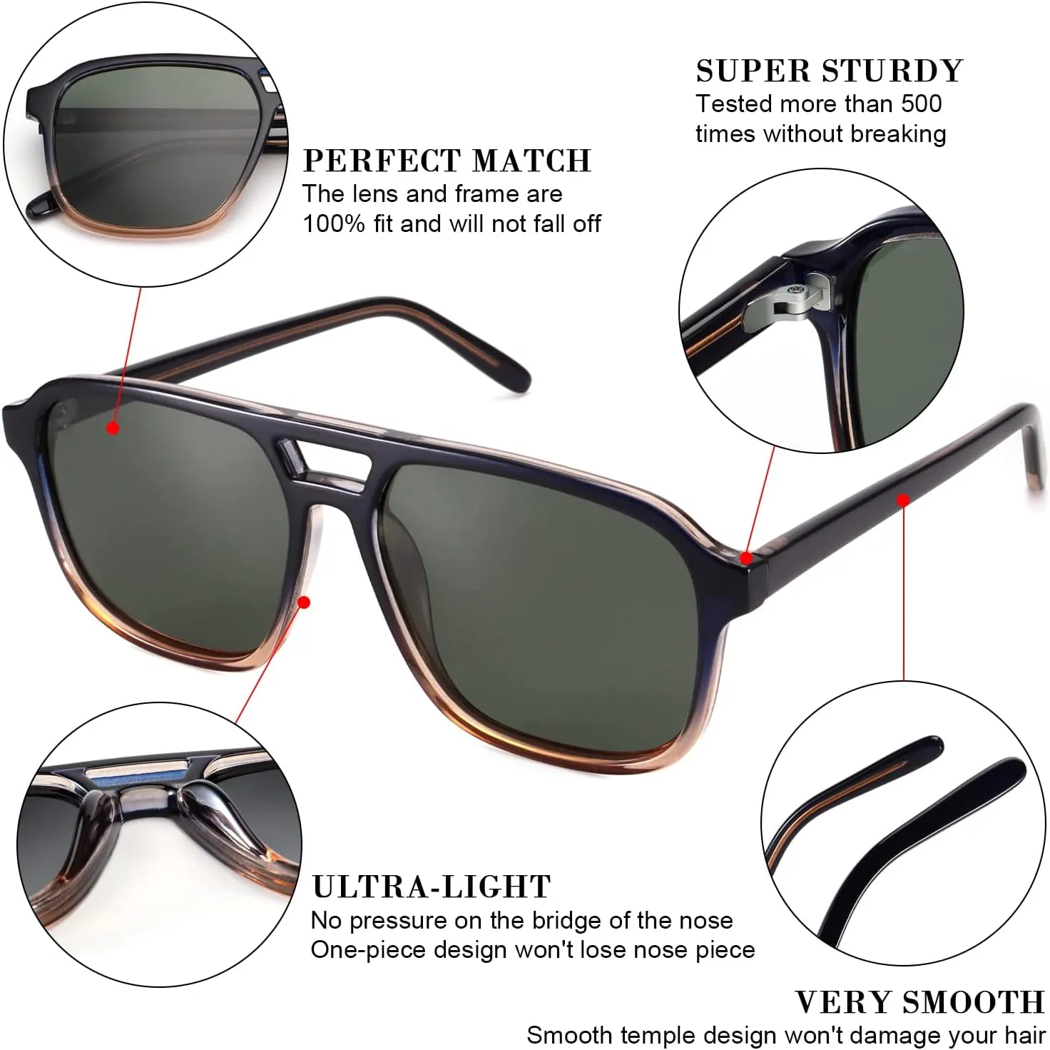 Dollger Retro Polarized Aviator Sunglasses for Men Women Vintage 70s Square Flat Pilot Shades Driving Fishing UV Protection