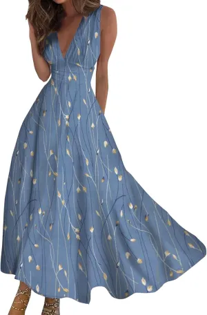 Dresses for Women 2025 Casual Long Dress Floral A Line Dress Fashion Beach Dress Hawaii Boho Floral Print Sundresses