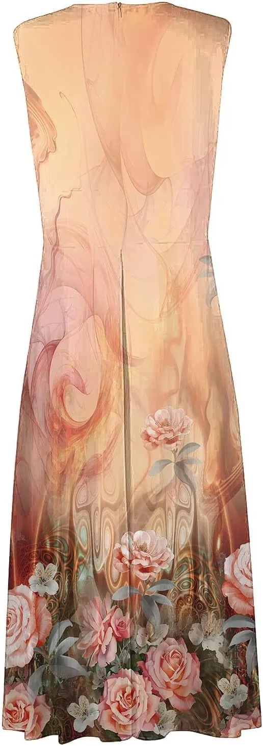 Dresses for Women 2025 Casual Long Dress Floral A Line Dress Fashion Beach Dress Hawaii Boho Floral Print Sundresses