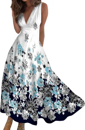 Dresses for Women 2025 Casual Long Dress Floral A Line Dress Fashion Beach Dress Hawaii Boho Floral Print Sundresses