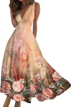 Dresses for Women 2025 Casual Long Dress Floral A Line Dress Fashion Beach Dress Hawaii Boho Floral Print Sundresses
