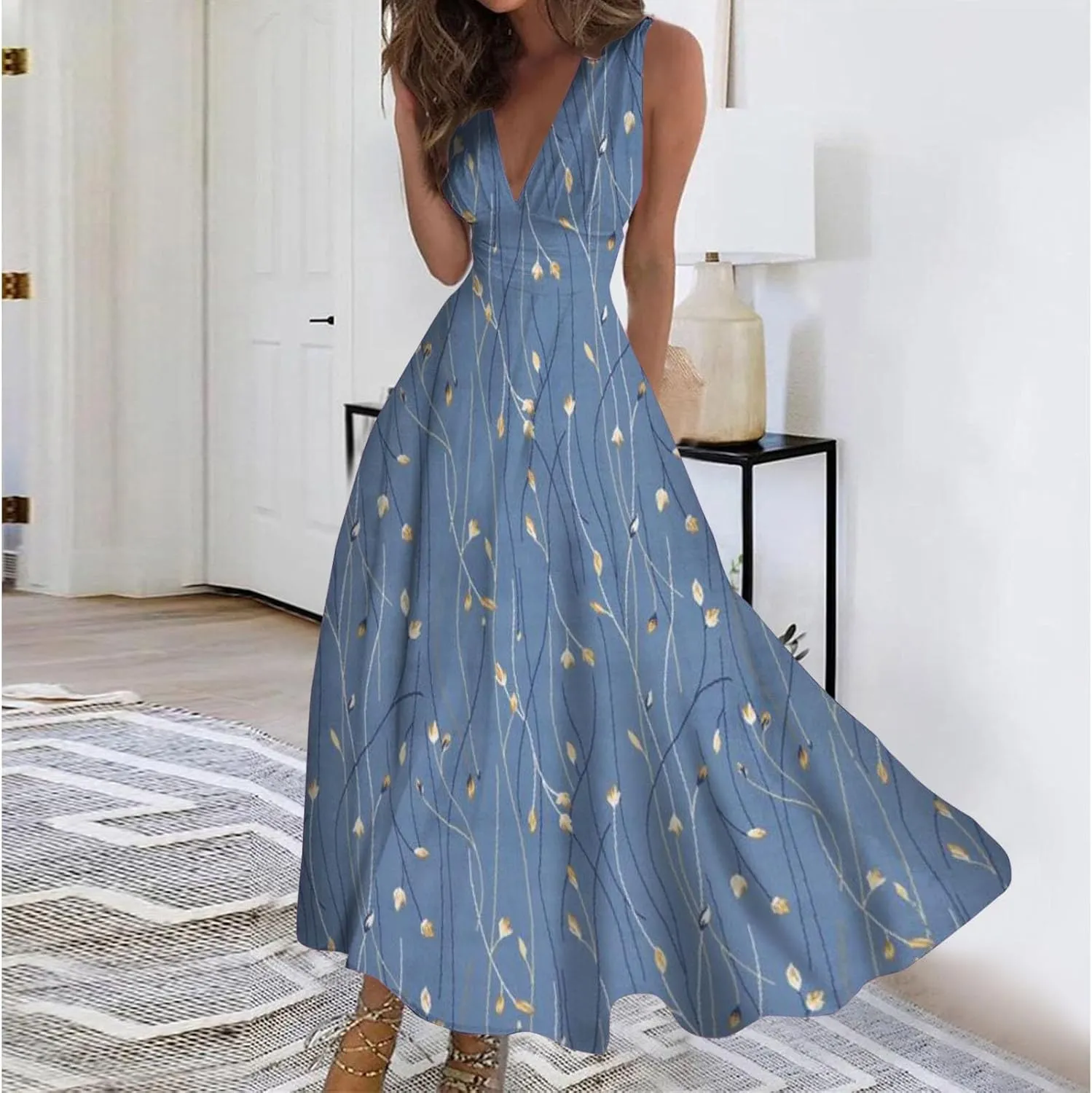 Dresses for Women 2025 Casual Long Dress Floral A Line Dress Fashion Beach Dress Hawaii Boho Floral Print Sundresses