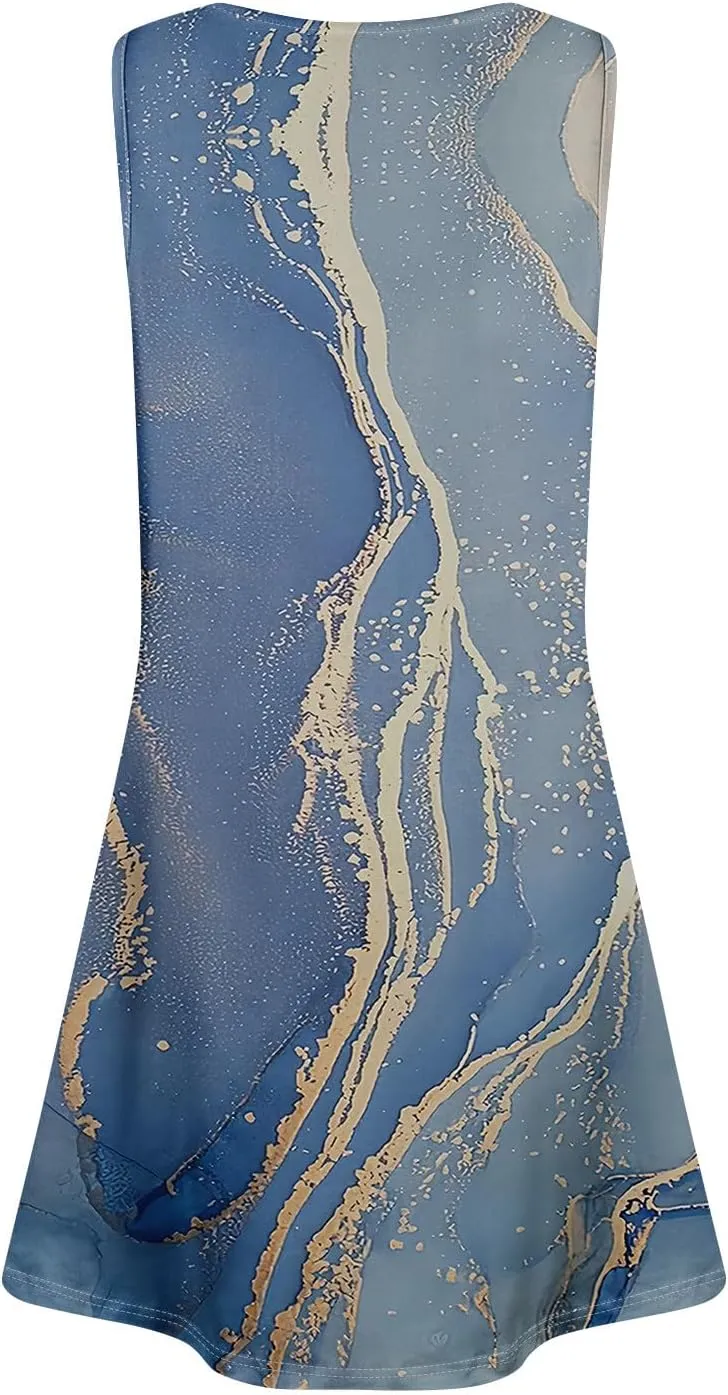 Dresses for Women Spring Tank Sundresses Sleeveless Short Dress Casual Fashion Summer Floral Flowy Dress with Pocket