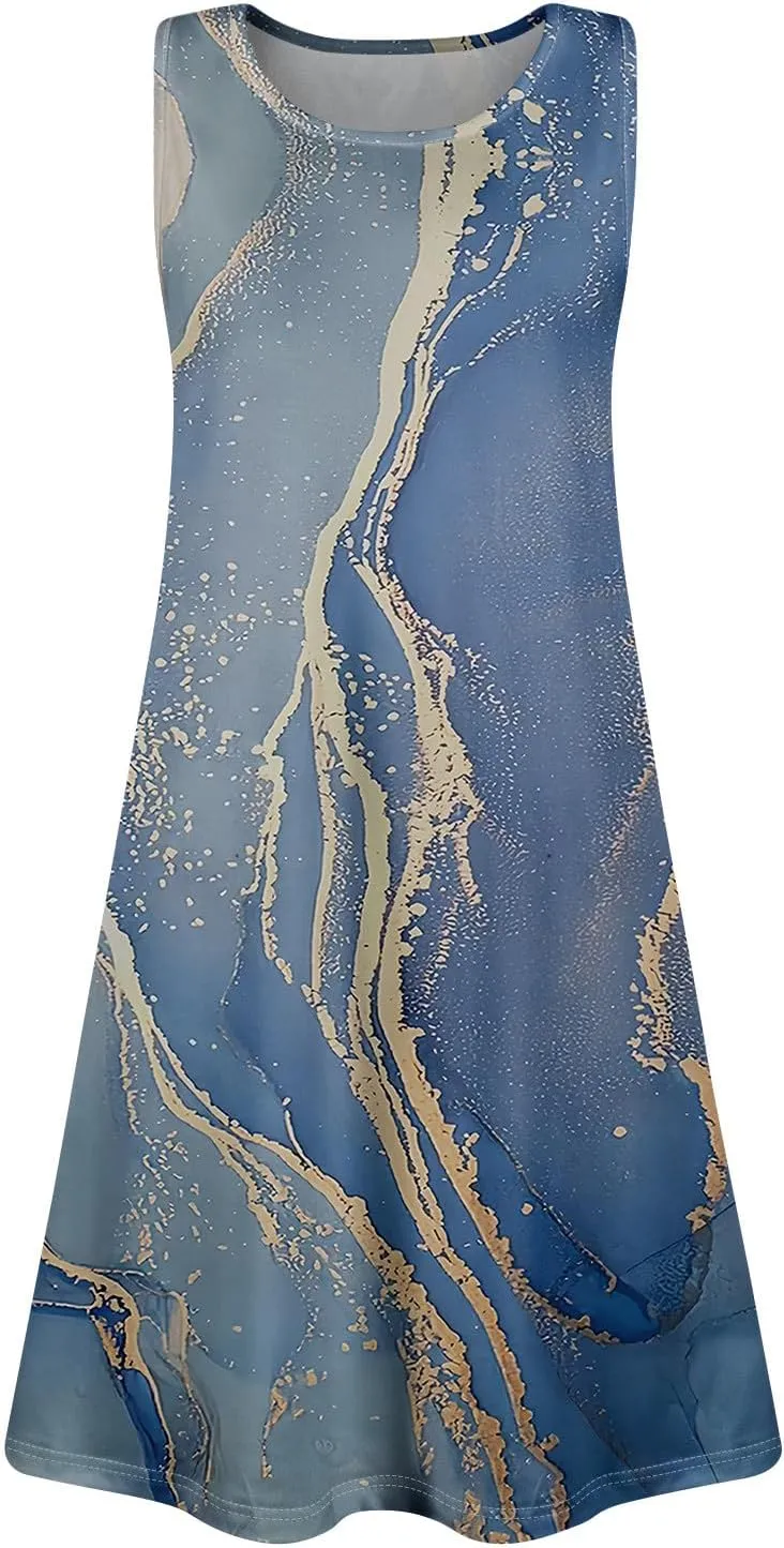 Dresses for Women Spring Tank Sundresses Sleeveless Short Dress Casual Fashion Summer Floral Flowy Dress with Pocket