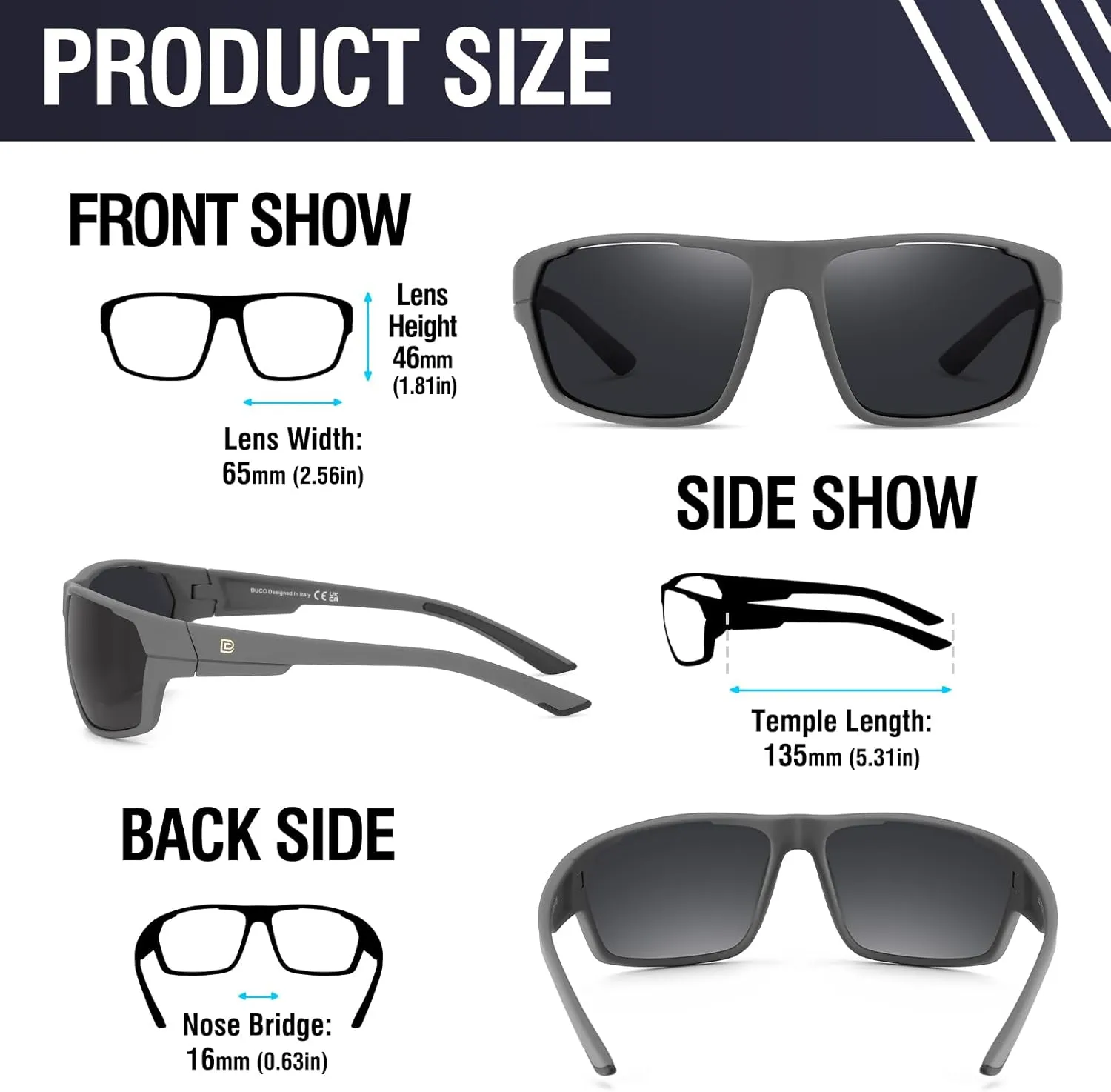 DUCO Polarized Sports Sunglasses for Men Women Wrap Around Lightweight Sun Glasses for Driving Fishing Cycling DC6300
