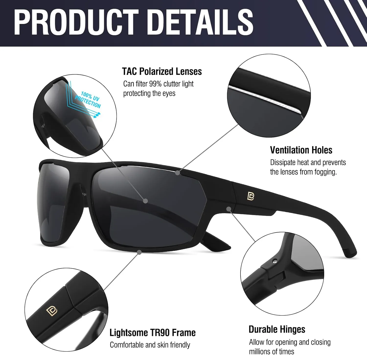 DUCO Polarized Sports Sunglasses for Men Women Wrap Around Lightweight Sun Glasses for Driving Fishing Cycling DC6300